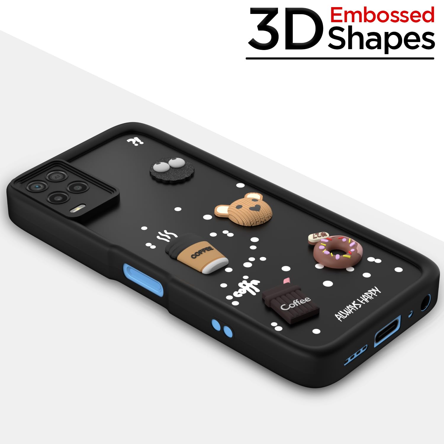 Pikkme Realme 9 5G / 8s 5G / 8 5G / Narzo 30 5G Cute Fun Cartoon 3D Bear Coffee Back Cover (Black)