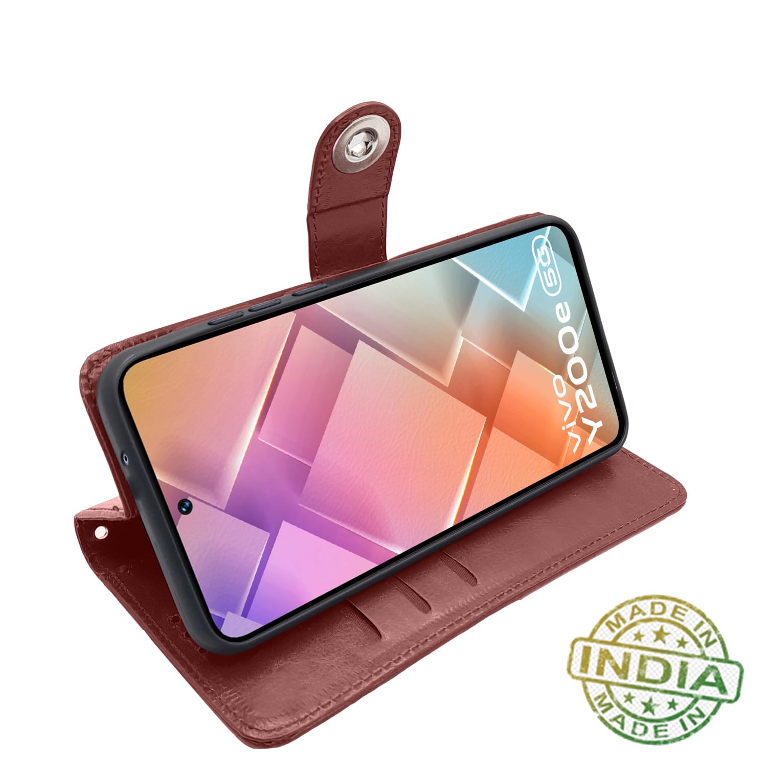 Vivo T3/Y200e 5G Button mobile flip cover in brown by Pikkme – photo 5
