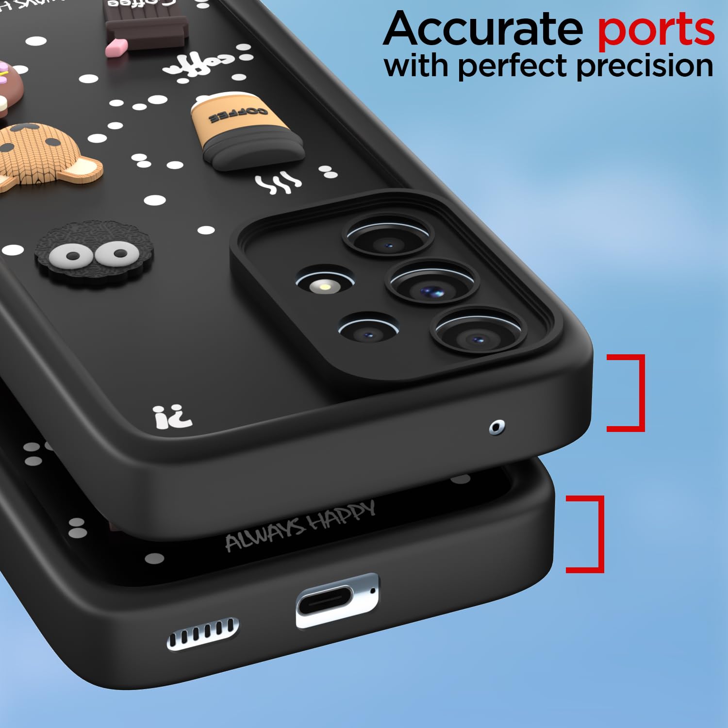 Pikkme Samsung Galaxy A53 5G Cute Fun Cartoon 3D Bear Coffee Back Cover (Black)