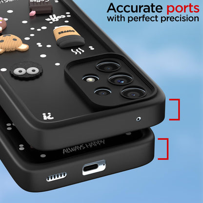 Pikkme Samsung Galaxy A53 5G Cute Fun Cartoon 3D Bear Coffee Back Cover (Black)