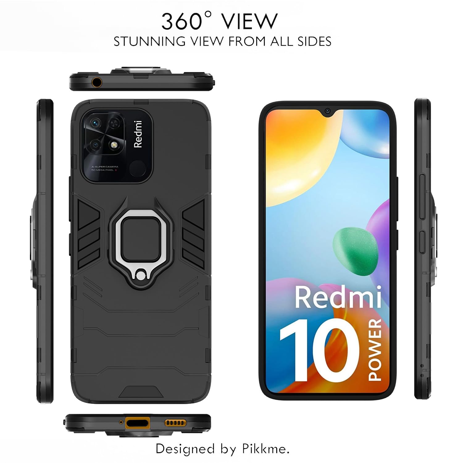 Pikkme Redmi 10 / Redmi 10 Power D5 Tough Armor Back Cover | Black