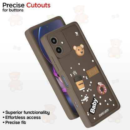Pikkme Bumper Case for Moto G54 5G / G64 5G Cute Fun Cartoon 3D Bear Coffee Back Cover (Brown)