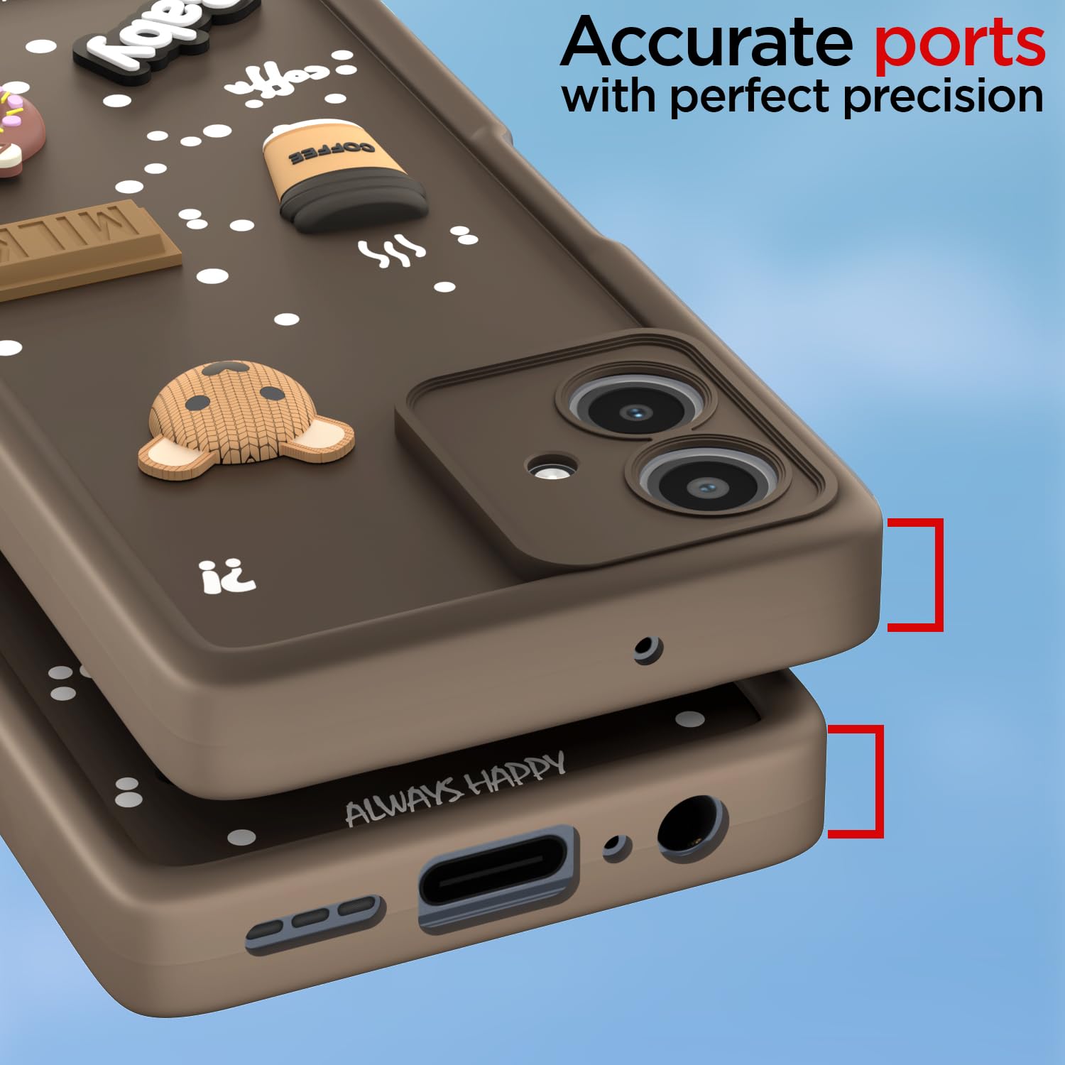 Pikkme Bumper Case for Moto G54 5G / G64 5G Cute Fun Cartoon 3D Bear Coffee Back Cover (Brown)