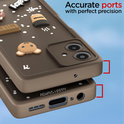 Pikkme Bumper Case for Moto G54 5G / G64 5G Cute Fun Cartoon 3D Bear Coffee Back Cover (Brown)