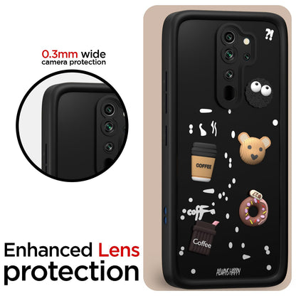 Pikkme Redmi Note 8 Pro Cute Fun Cartoon 3D Bear Coffee Back Cover (Black)