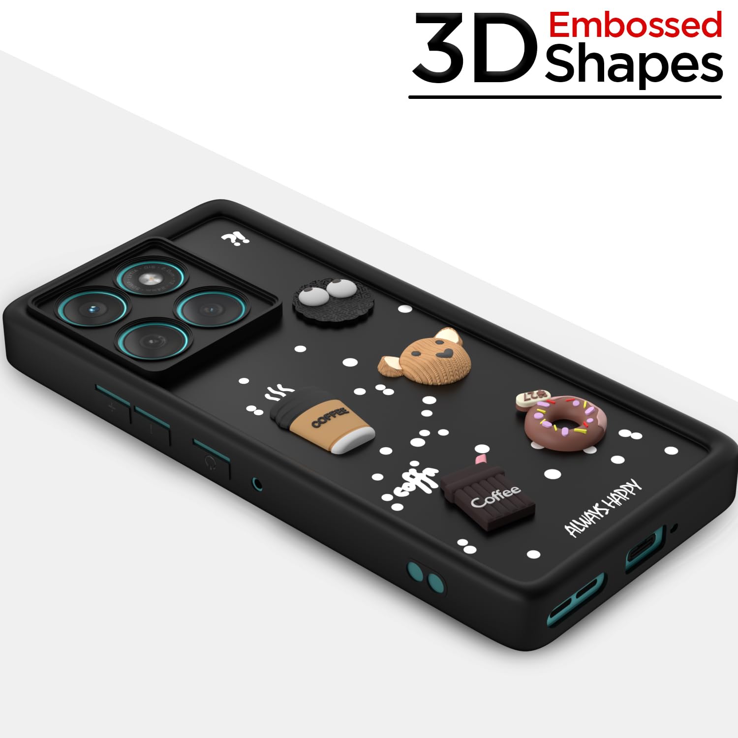 Pikkme Motorola Moto Edge 60 Fusion 5G Cute Fun Cartoon 3D Bear Coffee Back Cover (Black)