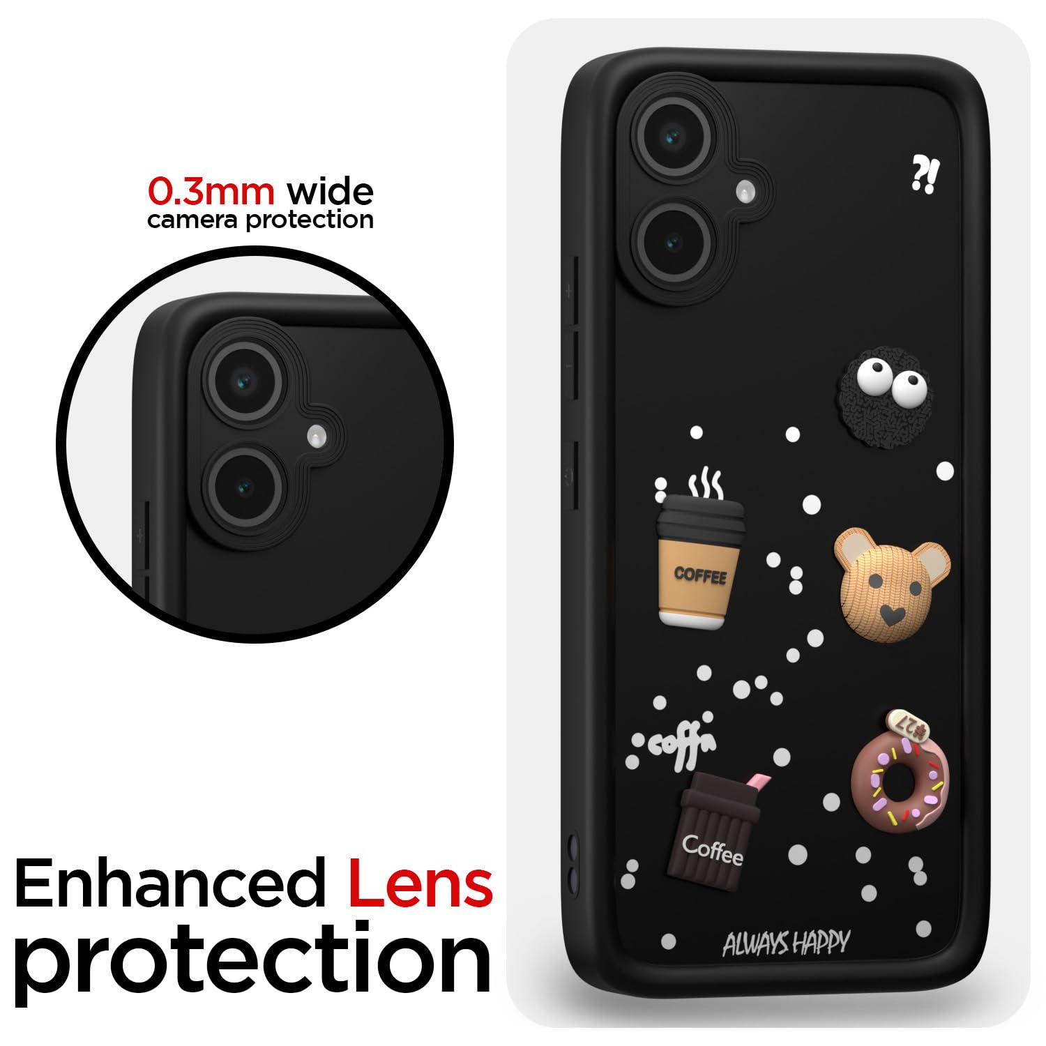 Pikkme Samsung Galaxy M05 / A05 / F05 | Cute Fun Cartoon 3D Bear Coffee Back Cover (Black)