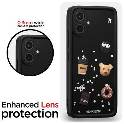 Pikkme Samsung Galaxy M05 / A05 / F05 | Cute Fun Cartoon 3D Bear Coffee Back Cover (Black)