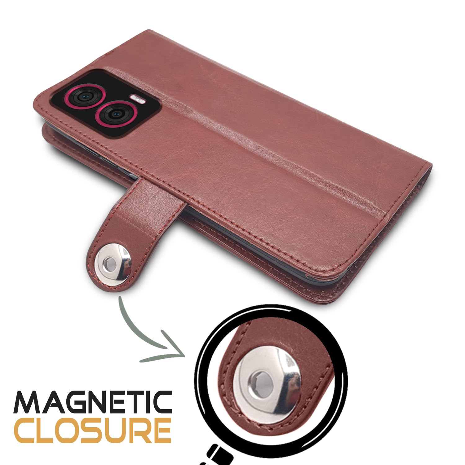 Pikkme Moto Edge 50 Fusion 5G Button Flip Cover (Brown)