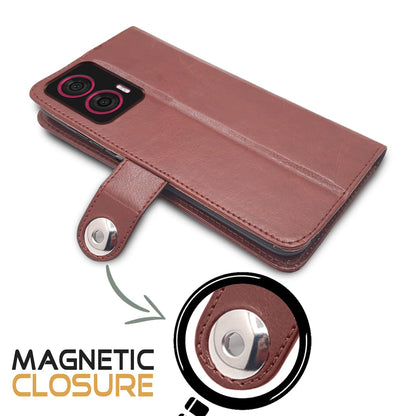 Pikkme Moto Edge 50 Fusion 5G Button Flip Cover (Brown)