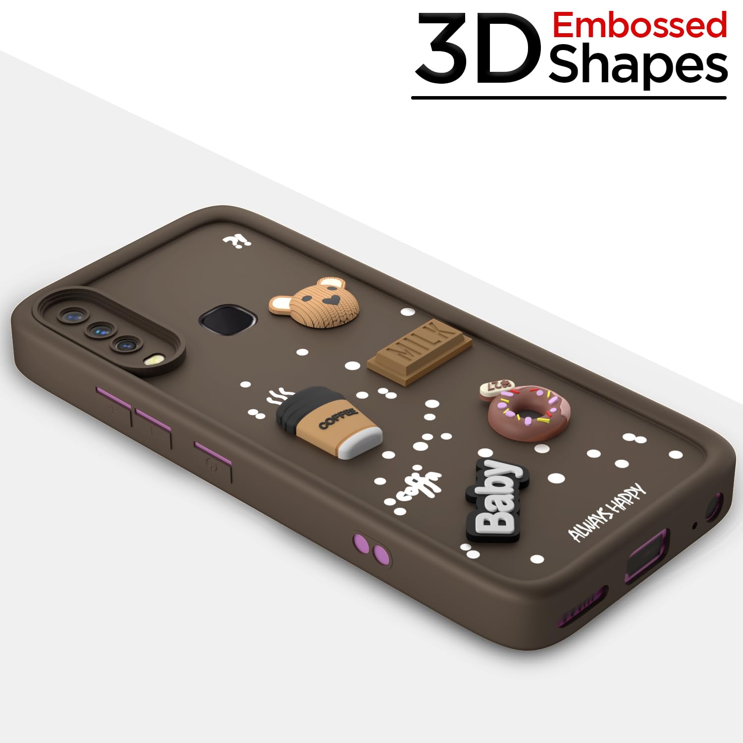 Pikkme Y12 / Y15 / Y17 / U10 Cute Fun Cartoon 3D Bear Coffee  Back Cover (Brown)