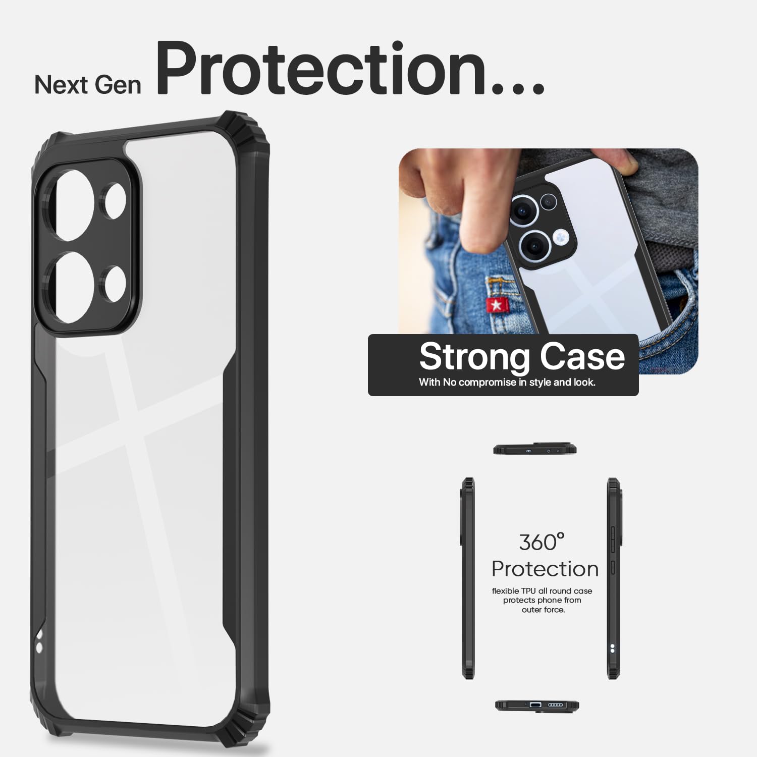 Pikkme Oppo Reno 13 5G Eagle Crystal Clear Transparent Back Cover (Black)