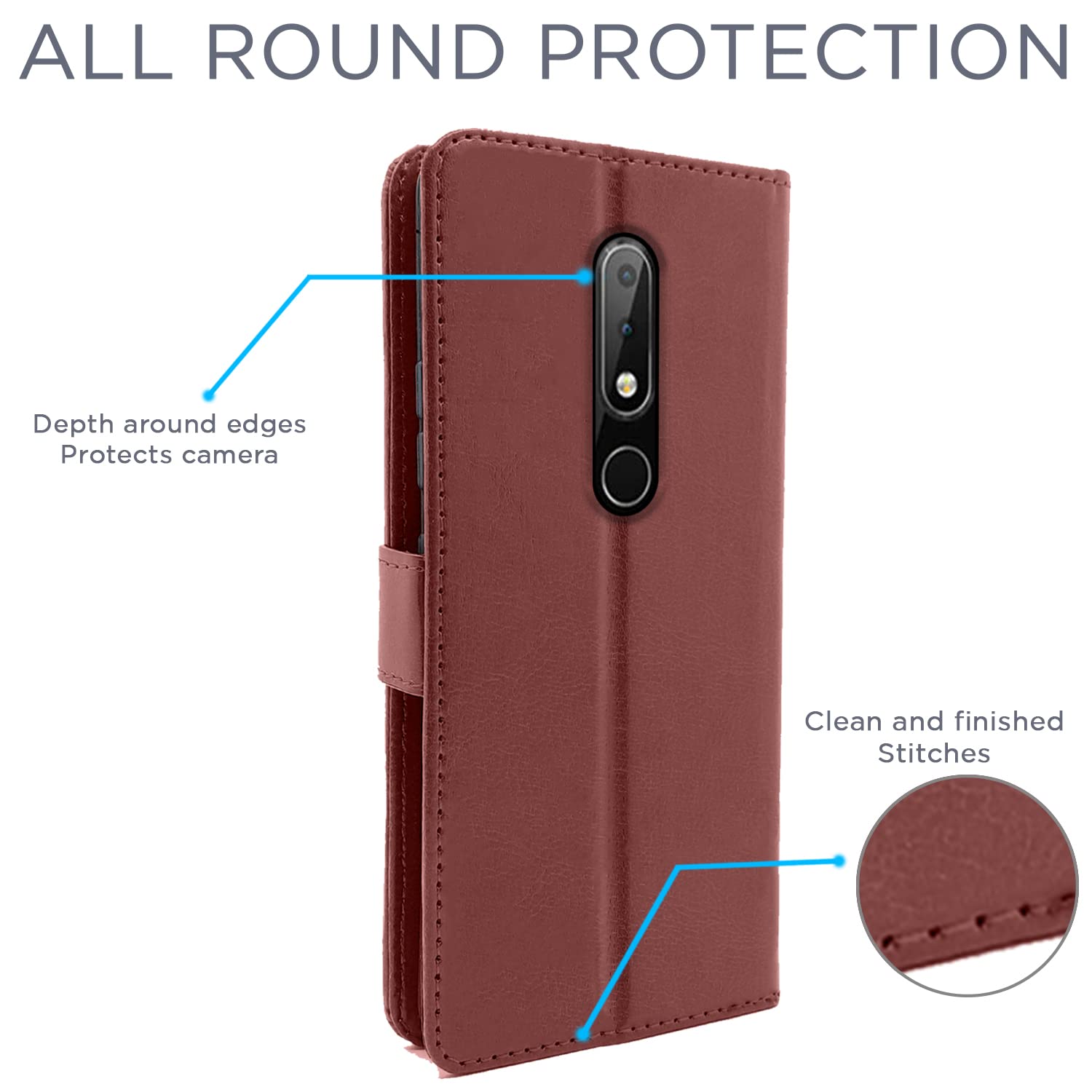 Pikkme Nokia 5.1 Plus Vintage Flip Cover (Brown)