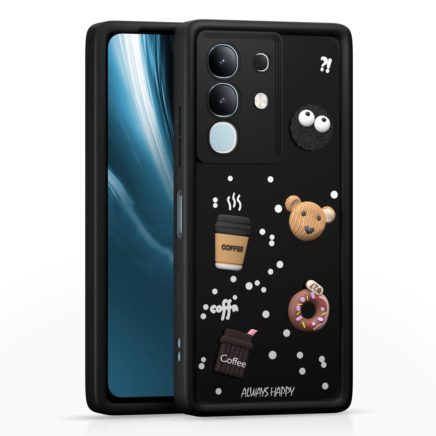 Pikkme Vivo T4x 5G / iQoo Z10x 5G Cute Fun Cartoon 3D Bear Coffee Back Cover (Black)