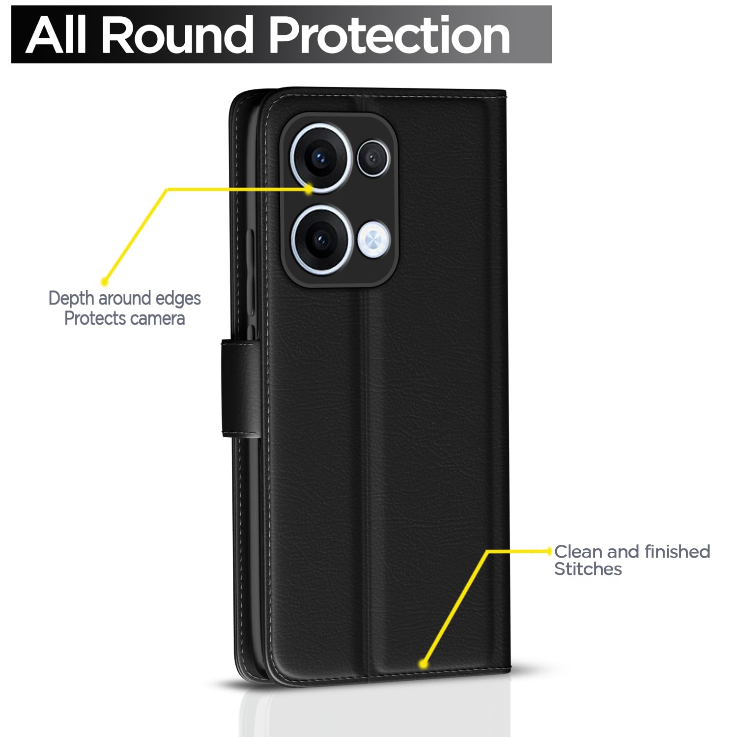 Black Wallet flip cover for Oppo Reno 13 5G – Pikkme – photo 4