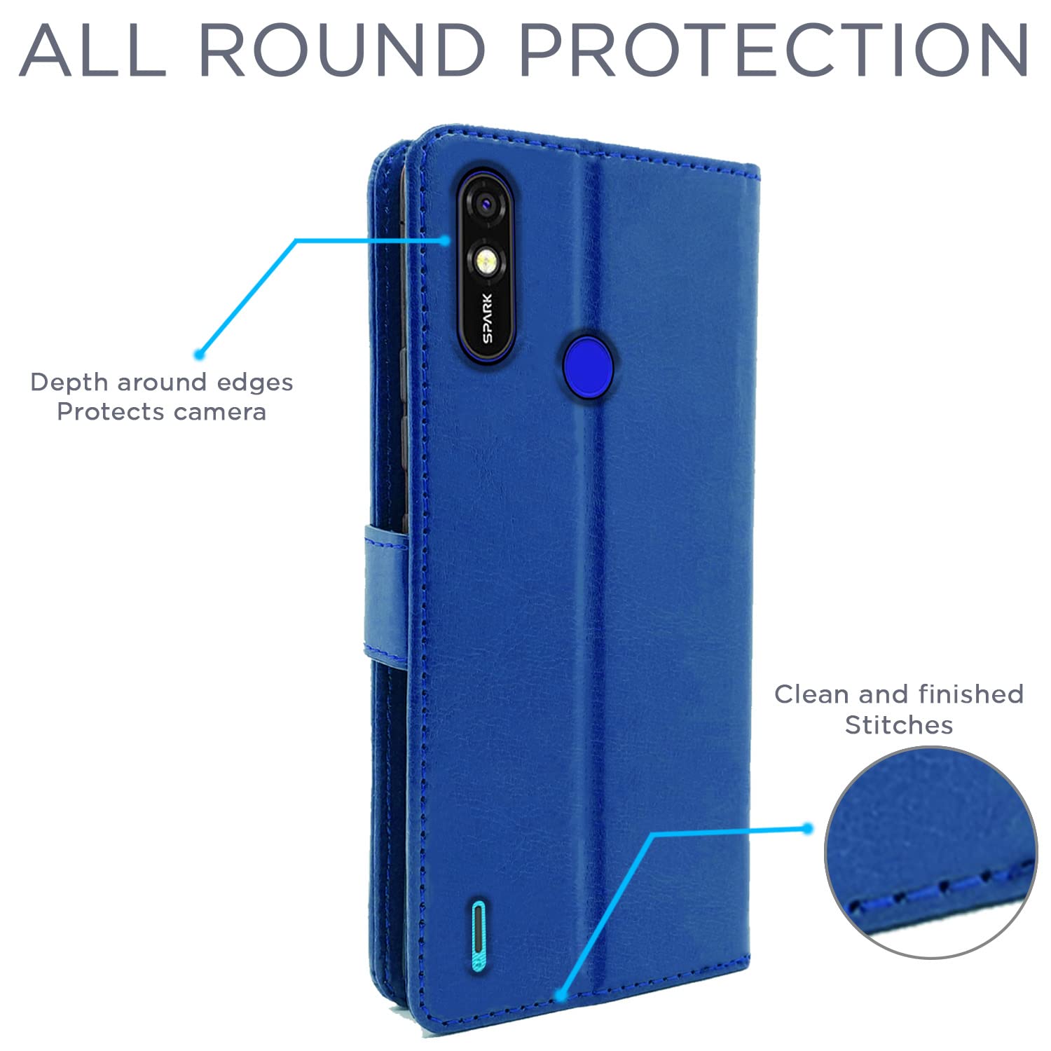 Tecno Spark Go Plus flip case in blue by Pikkme – photo 4