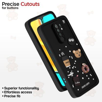 Pikkme Redmi 9 Prime/Poco M2 Cute Fun Cartoon 3D Bear Coffee Back Cover (Black)