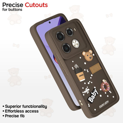 Pikkme Infinix Note 40 Pro 5G Cute Fun Cartoon 3D Bear Coffee Back Cover (Brown)