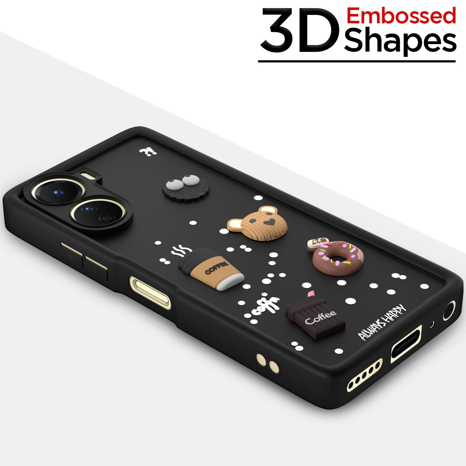 Pikkme Vivo Y16 / T2x / Y56 Cute Fun Cartoon 3D Bear Coffee Back Cover (Black)