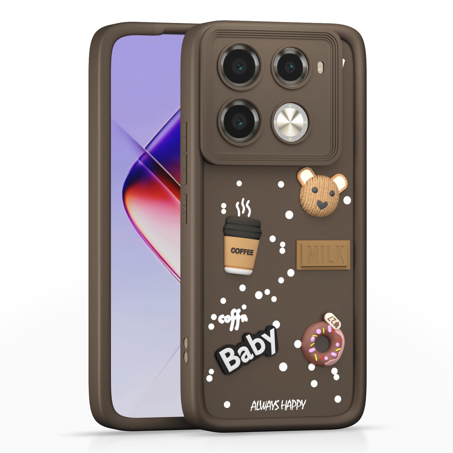 Pikkme Infinix Note 40 Pro 5G Cute Fun Cartoon 3D Bear Coffee Back Cover (Brown)