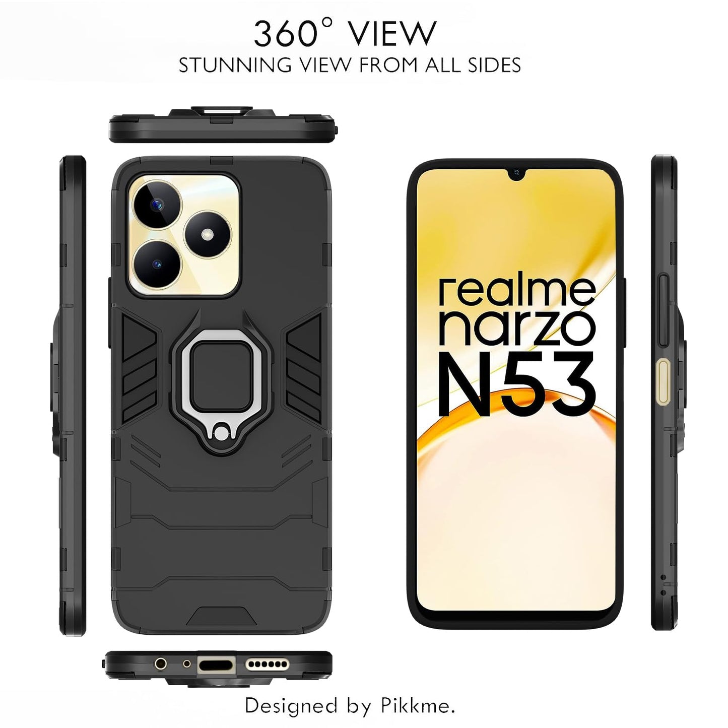 Pikkme Realme Narzo N53 D5 Tough Armor Back Cover (Black)