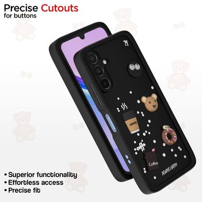 Pikkme Samsung Galaxy A15 4G / A15 5G Cute Fun Cartoon 3D Bear Coffee Back Cover (Black)