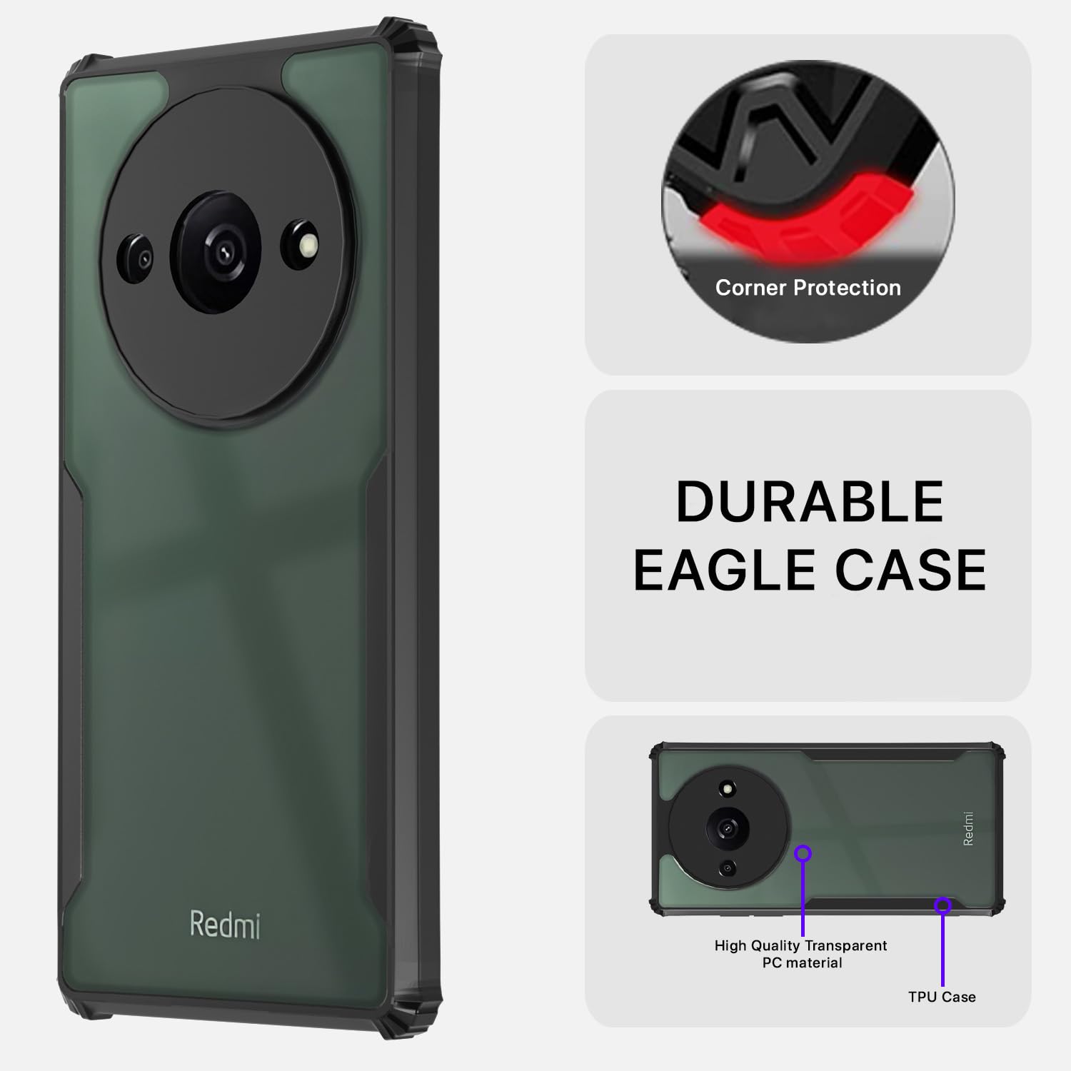 Pikkme Redmi A3 Eagle Back Cover (Black)