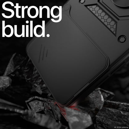 Pikkme Redmi Note 14 5G Sliding Camera Shield & Stand D10 Tough Armor Back Cover (Black)