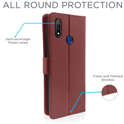 Realme 3 Pro Wallet flip cover in brown by Pikkme – photo 4