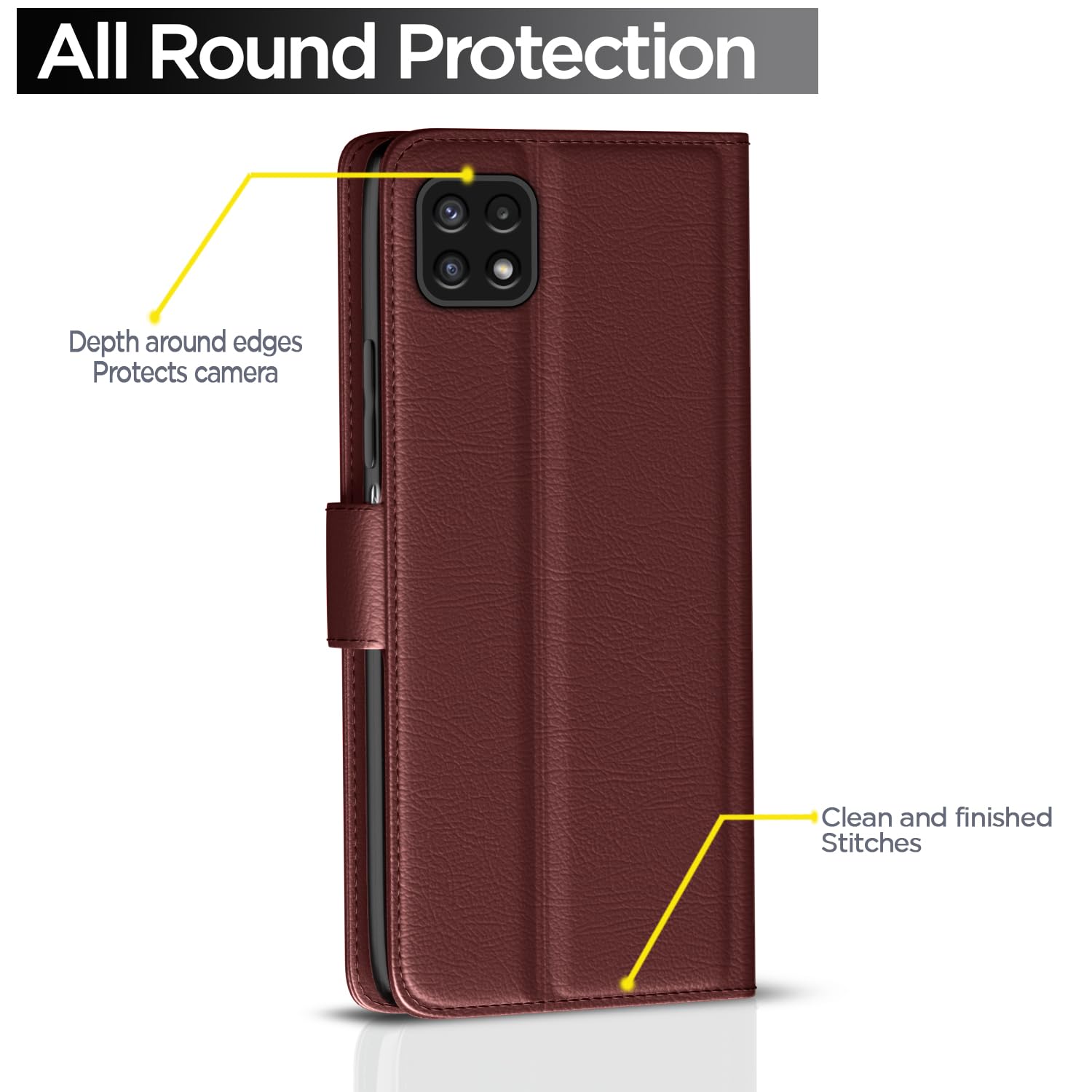 Samsung F42/A22 5G wallet flip cover in brown by Pikkme – photo 4