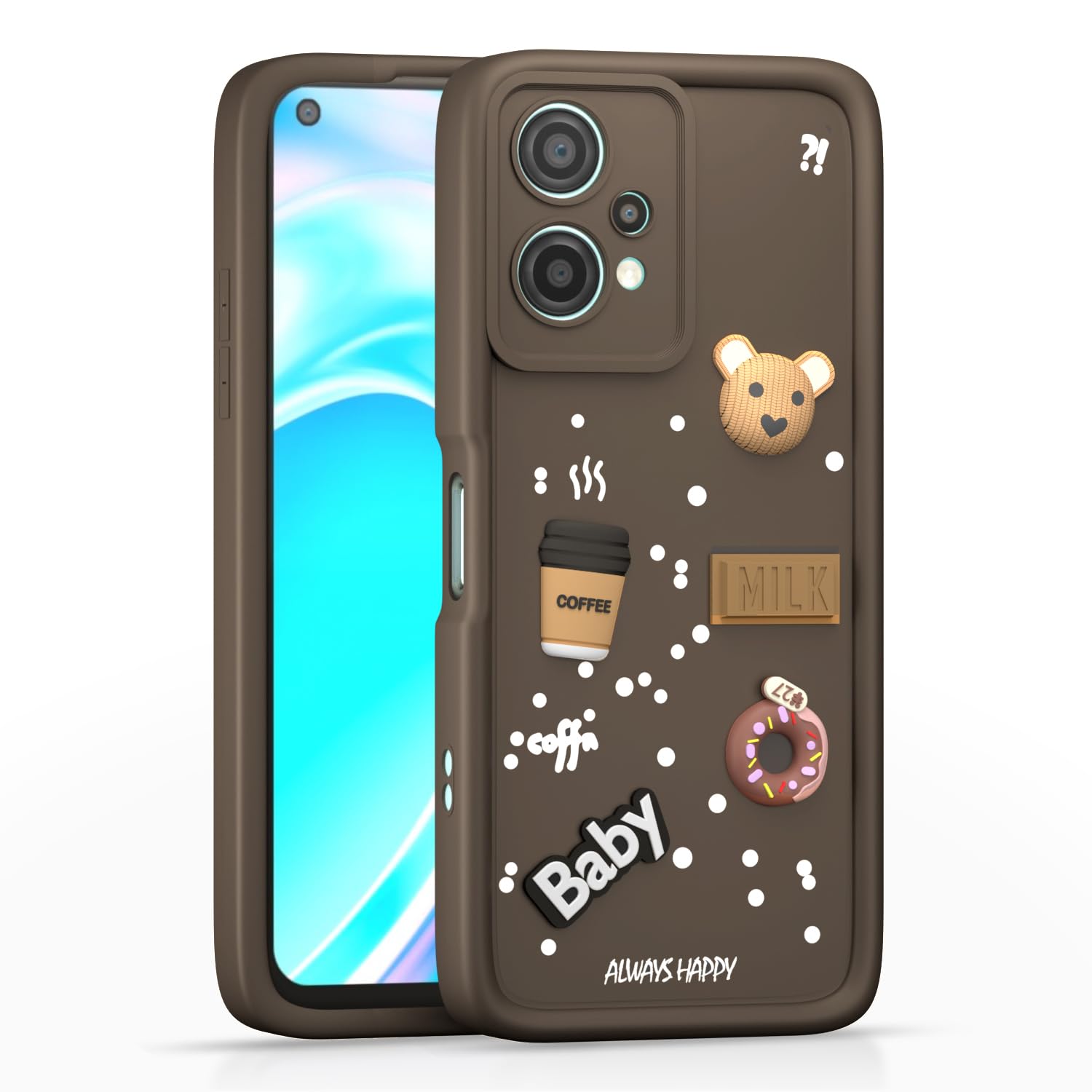 Pikkme OnePlus Nord Ce 2 Lite 5G Cute Fun Cartoon 3D Bear Coffee Back Cover (Brown)