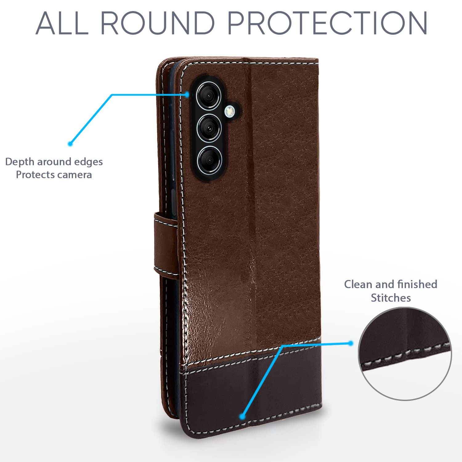 Pikkme Samsung Galaxy M14 5G Constrast Flip Cover |  Brown & Coffee