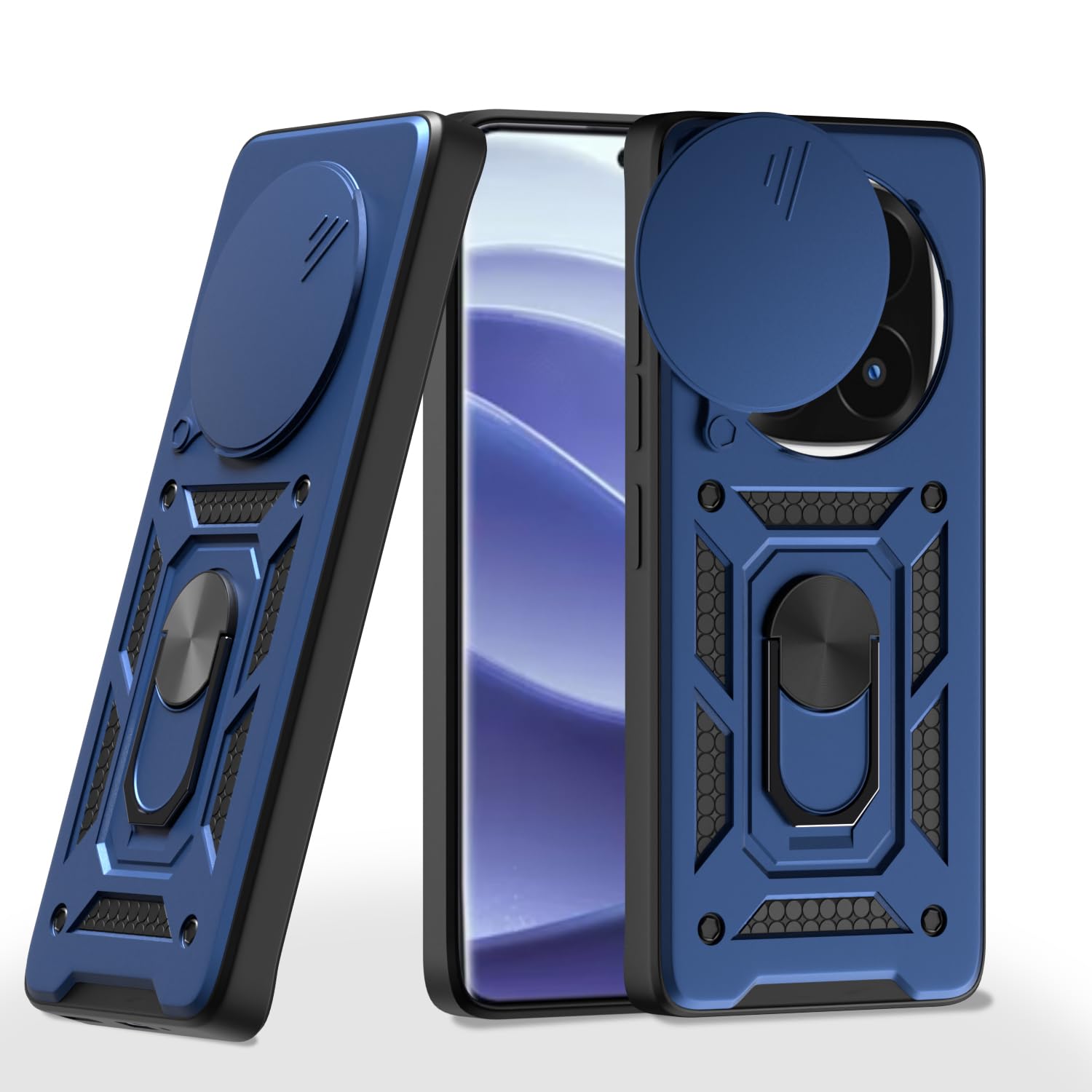 Pikkme Redmi Note 14 Pro Plus 5G Sliding Camera Shield & Stand D10 Tough Armor Back Cover (Blue)