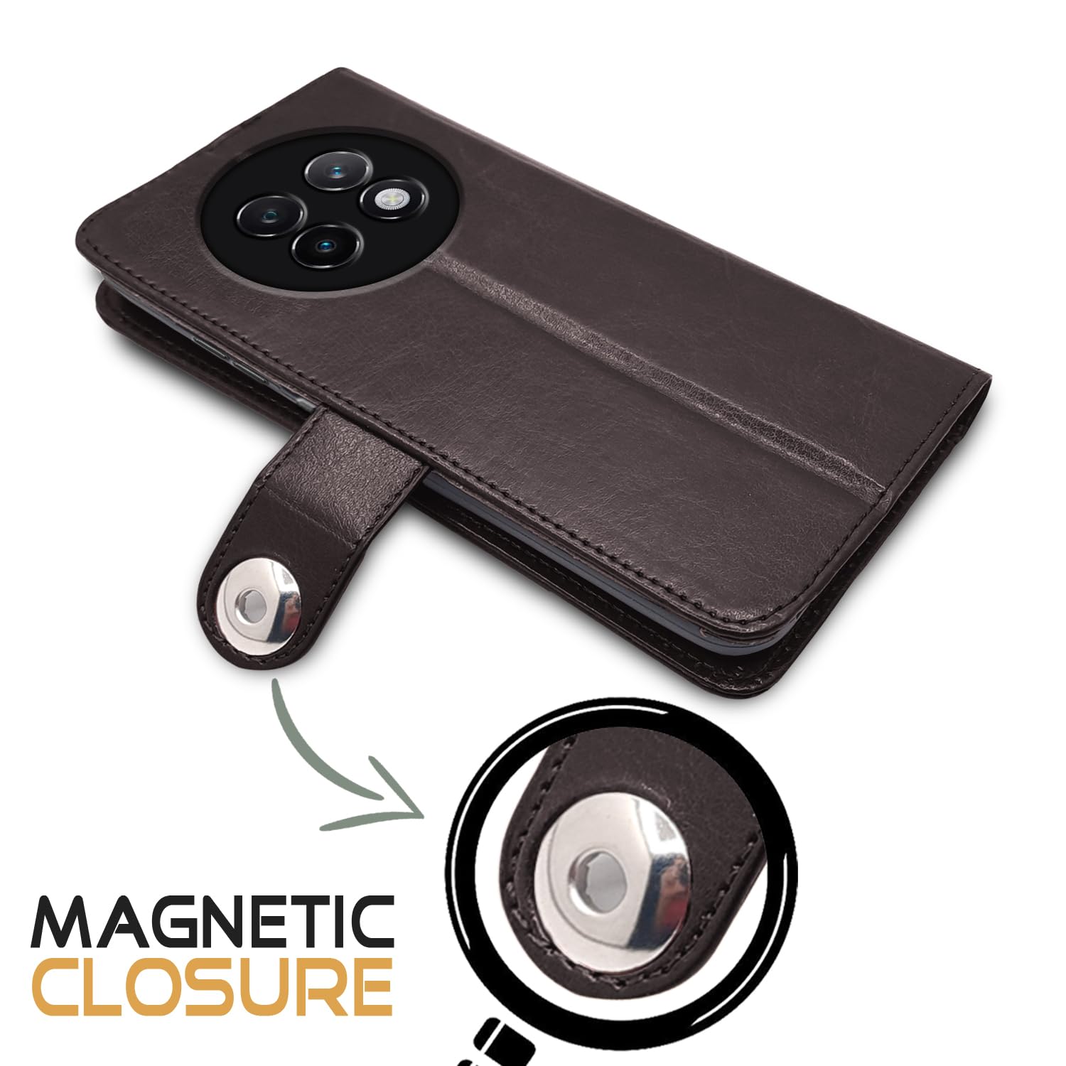Pikkme Realme 13 Plus 5G/P1 Button coffee flip case – photo 4