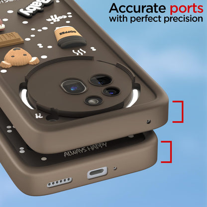 Pikkme Nothing Phone 3a Pro 5G Cute Fun Cartoon 3D Bear Coffee Back Cover (Brown)