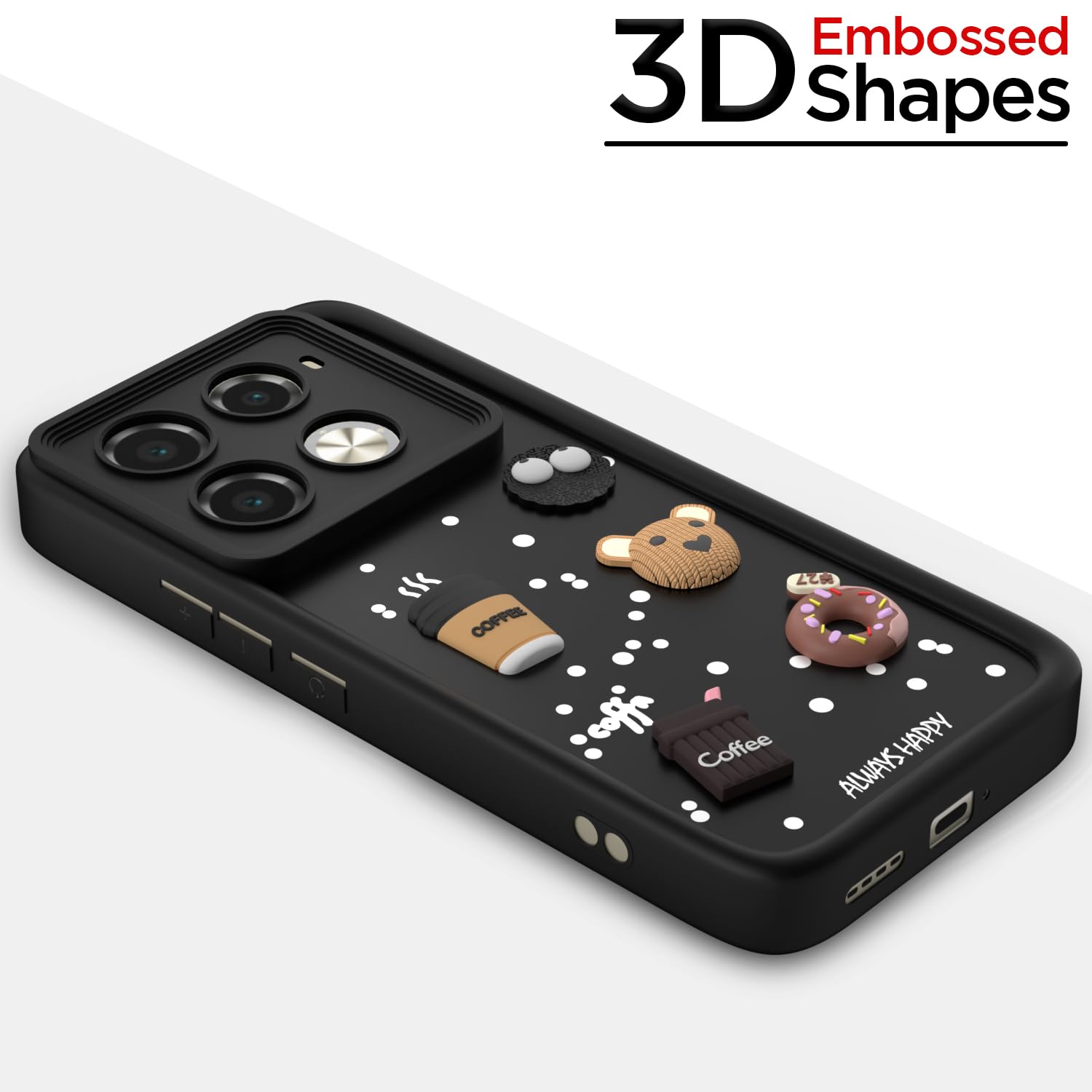 Pikkme Infinix Note 40 Pro 5G Cute Fun Cartoon 3D Bear Coffee Back Cover (Black)