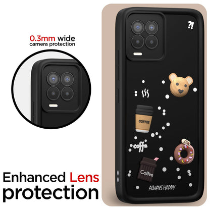Pikkme Realme 8 4G / 8 Pro Cute Fun Cartoon 3D Bear Coffee Back Cover (Black)