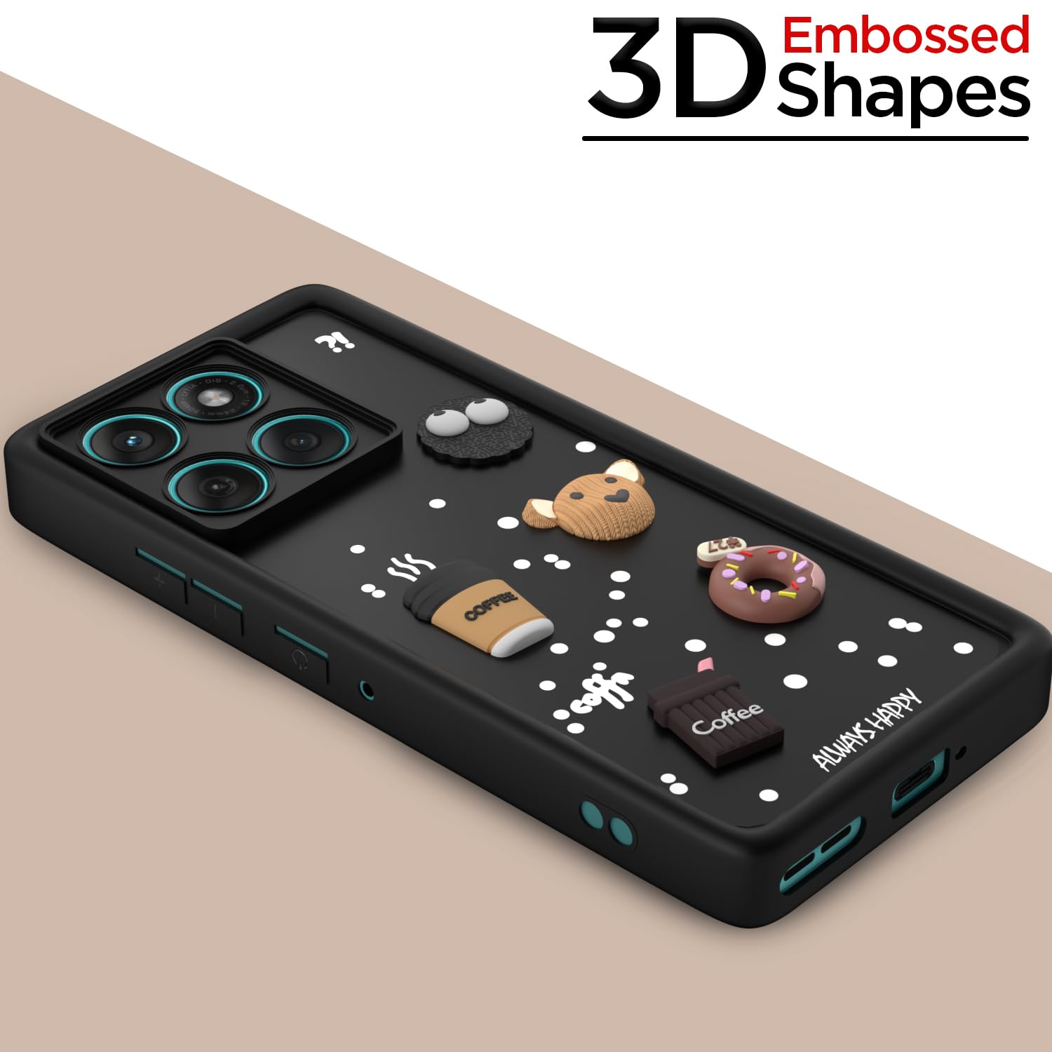 Pikkme Motorola Moto Edge 60 Fusion 5G Cute Fun Cartoon 3D Bear Coffee Back Cover (Black)