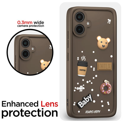 Pikkme Samsung Galaxy M05 / A05 / F05 Cute Fun Cartoon 3D Bear Coffee Back Cover (Brown)