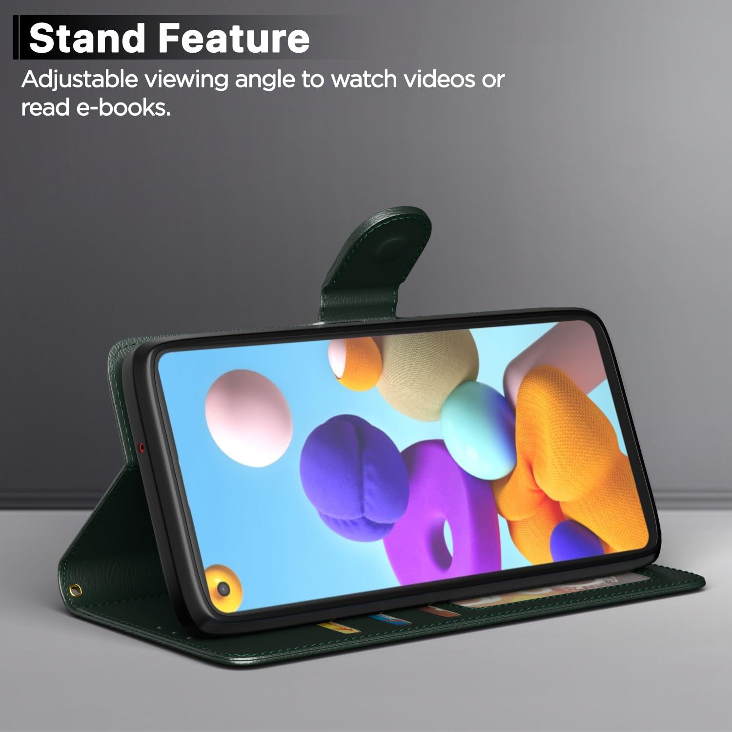 Samsung A21s Wallet flip cover in green by Pikkme – photo 3