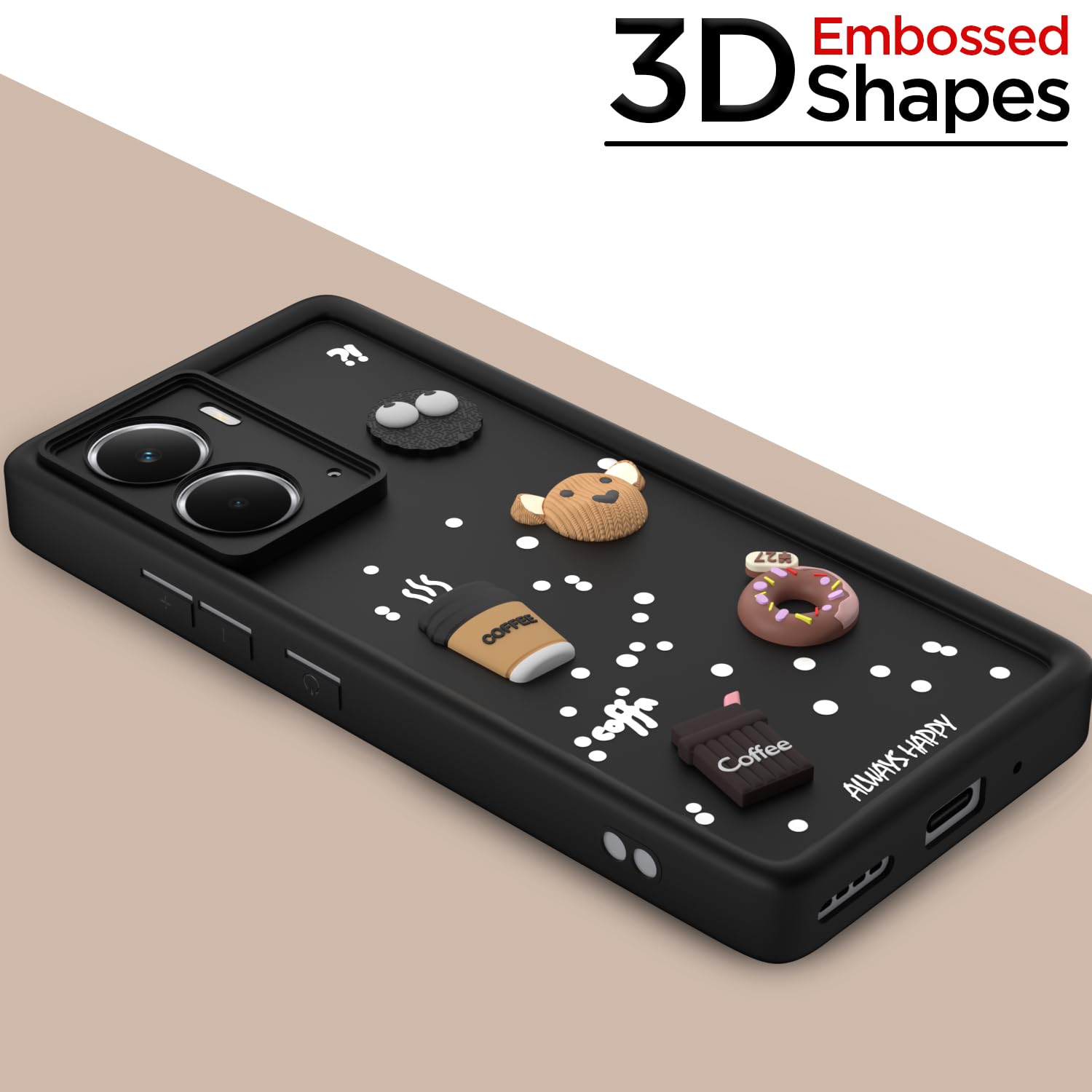 Pikkme Realme P3 5G Cute Fun Cartoon 3D Bear Coffee Back Cover (Black)