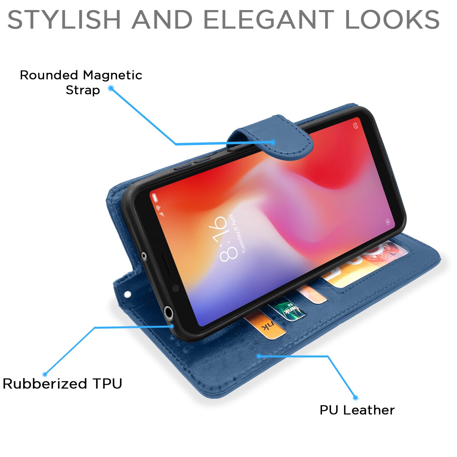 Redmi 6A Wallet wallet flip cover in blue by Pikkme – photo 3