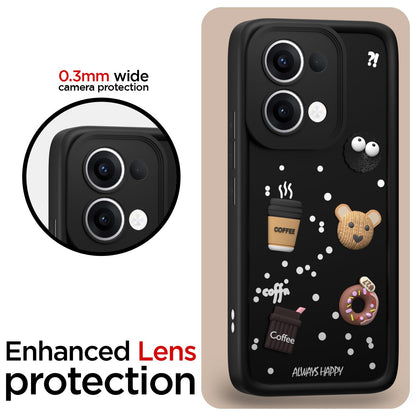 Pikkme Oppo Reno 13 5G Cute Fun Cartoon 3D Bear Coffee Back Cover (Black)