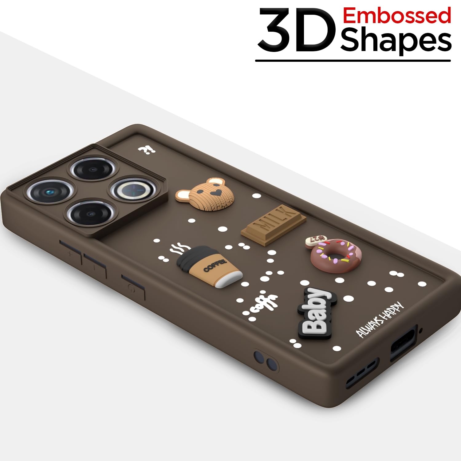 Pikkme Infinix GT 20 Pro 5G Cute Fun Cartoon 3D Bear Coffee Back Cover (Brown)