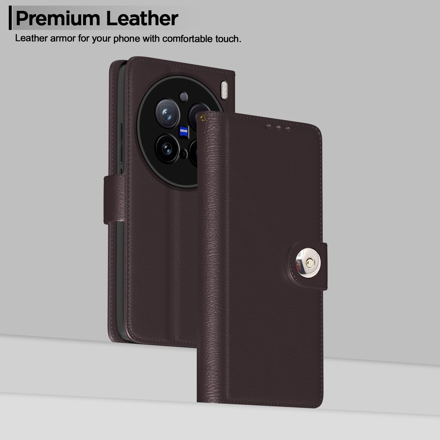 Pikkme Vivo X200 Pro 5G Button coffee mobile flip cover – photo 2