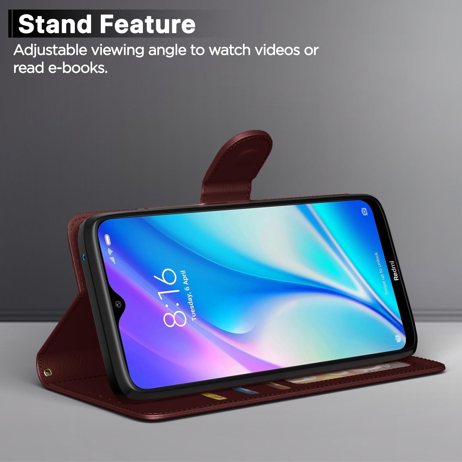 Redmi 8A Wallet mobile flip cover in brown by Pikkme – photo 3