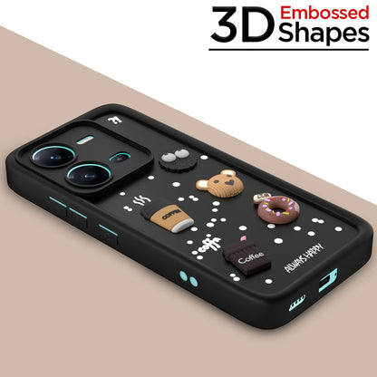 Pikkme Vivo V25 5G Cute Fun Cartoon 3D Bear Coffee Back Cover (Black)
