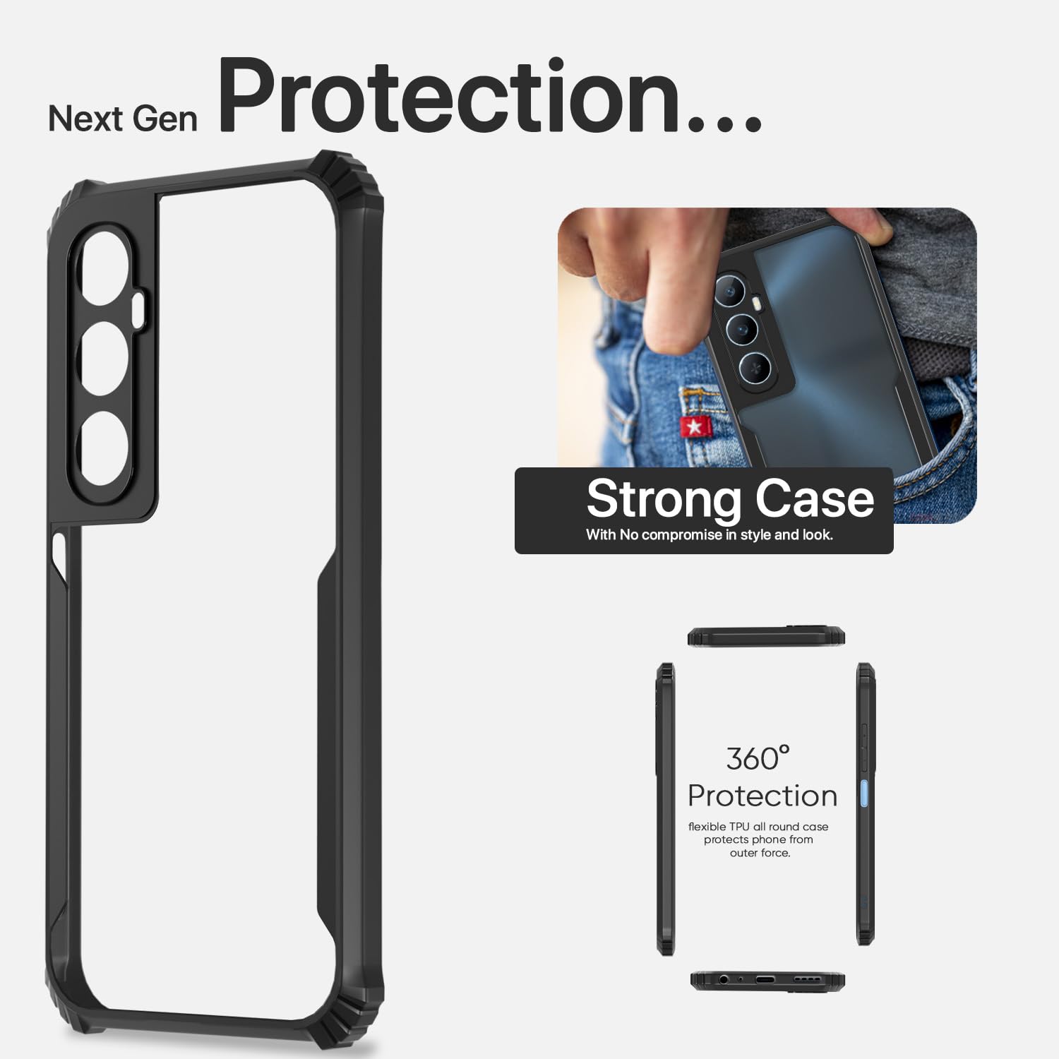Pikkme Realme C65 Eagle Clear Transparent Back Cover (Black)