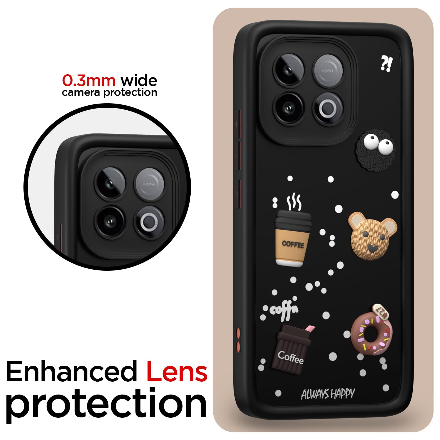 Pikkme iQOO Neo 10 5G / Vivo Y300 GT 5G Cute Fun Cartoon 3D Bear Coffee Back Cover (Black)