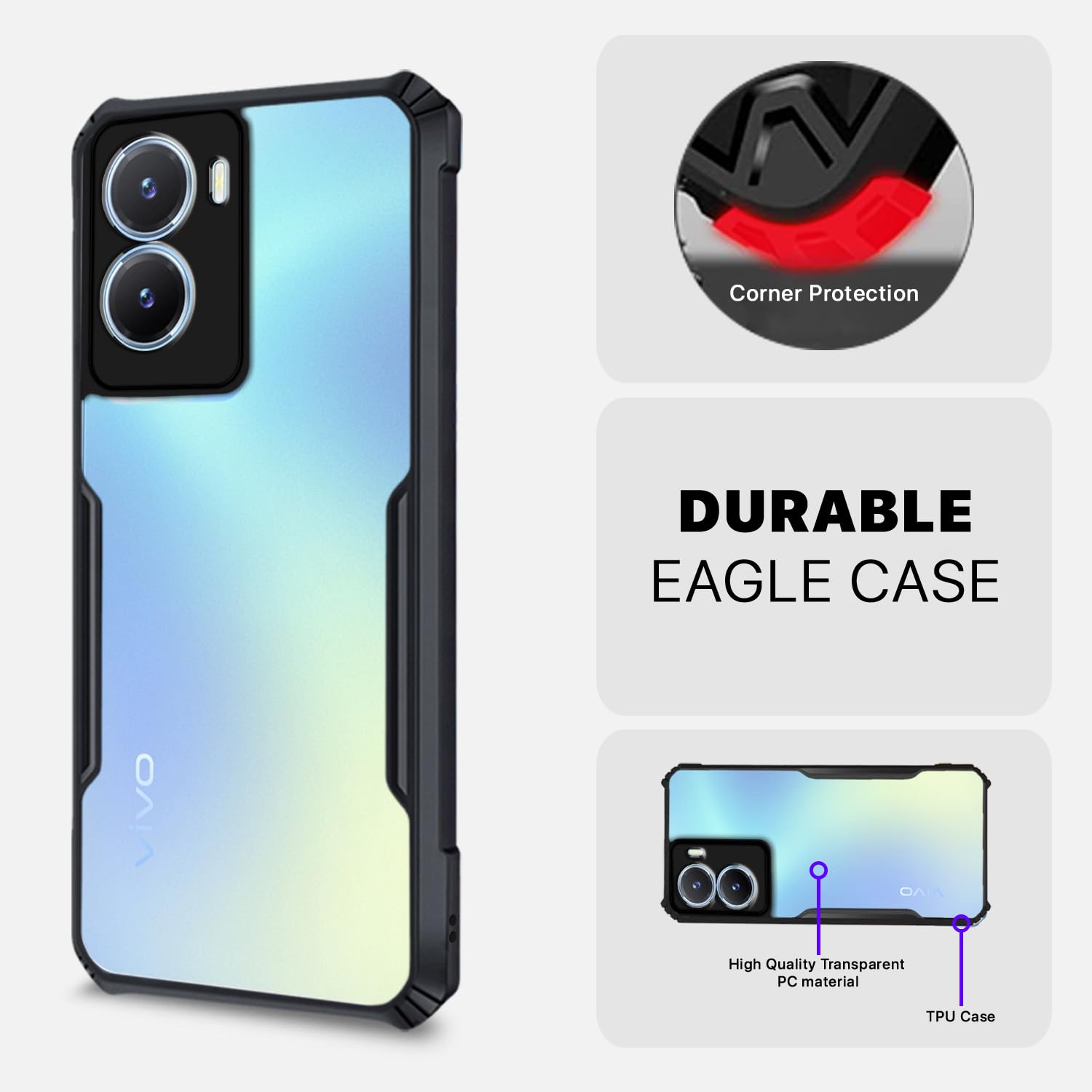 Thermoplastic polyurethane, black Clear phone cover for Vivo Y16/T2X/Y56 – Pikkme – photo 5
